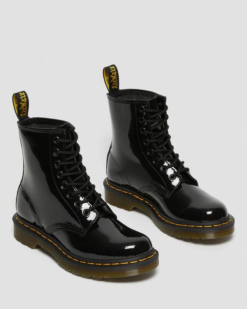 Dr Martens 1460 Lak Læder Snørestøvler Dame Sort | DK 195MQZ